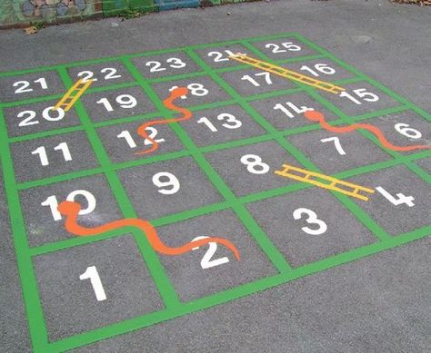 15 awesome games and activities to do with sidewalk chalk! - A girl and a glue gun Asphalt Games, Yard Games For Kids, Life Size Games, Playground Painting, Chalk Activities, Playground Games, Snakes And Ladders, School Playground, Diy Projects For Kids