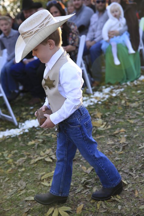 Ring security sheriff ring bearer Ring Bearer Outfit Security, 2 Ring Bearer Ideas Boys, Ringer Bearer Outfit, Western Wedding Ring Bearer Outfit, Country Ring Bearer Outfit, Ring Boy Ideas, Rustic Boho Ring Bearer Outfit, Cowboy Ring Bearer, Fall Ring Bearer Outfit