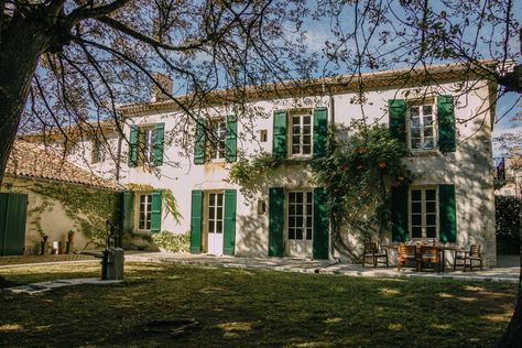 white house with green shutters