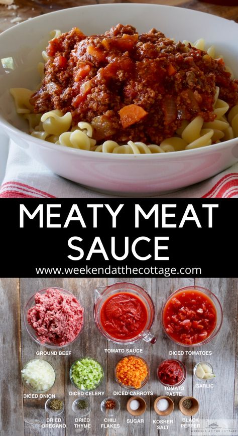 The Best Meaty Meat Sauce - Weekend at the Cottage Minced Meat Sauce, Ground Beef Meat Sauce, Quick Meat Sauce, Mince Recipes For Dinner, Pasta Meatsauce, Pasta With Minced Meat, Meat Sauce Pasta, Minced Meat Recipes, Making Lasagna