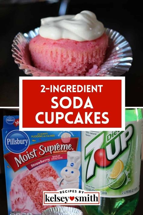 These easy 2-ingredient soda cupcakes are made with cake mix and soda for a light and fluffy texture. Try diet soda for a low-calorie treat. If you're craving a sweet treat but are short on time (and ingredients), you can whip up moist cupcakes in no time. Simply combine the boxed cake mix and the can of soda of your choice in a large bowl with a whisk for your batter (pictured is Strawberry 7UP Cupcakes with strawberry cake mix and diet 7UP). Soda And Cake Mix 2 Ingredients, Cake Mix And Diet Soda Recipes, Cake Mix With Soda 2 Ingredients, Cake Mixes With Soda, Cake Mix With Pop, Strawberry 7 Up Cake, Cake Mix Diet Soda, Cake And Soda 2 Ingredients, 7 Up Recipes