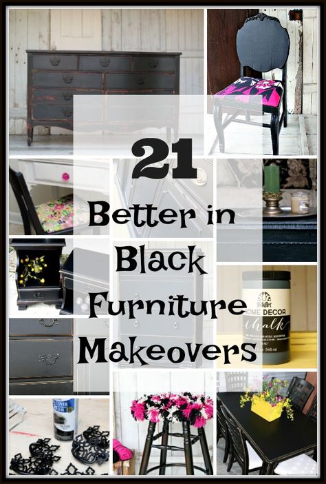 Shabby Chic Black Furniture, Black Furniture Makeover Diy, Black Painted Furniture Living Room, Painted Furniture Black, Black Painted Antique Furniture, Diy Black Furniture Ideas, Black Stain Furniture Diy, Painted Black Furniture Ideas, Black And White Painted Furniture Ideas