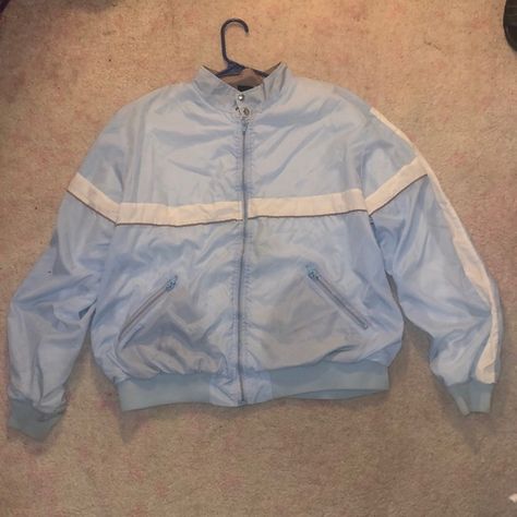 Jantzen 80’s style blue white brown Ref Clothes, Racer Jacket, Bright Blue, Nike Jacket, Rain Jacket, Blue White, Athletic Jacket, Blue And White, Blazer