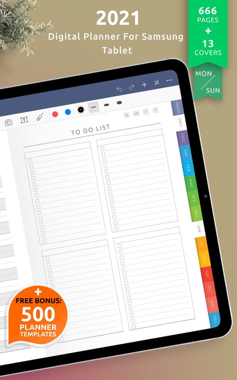 Digital Planner For Samsung Tablet template has a simple design and its structure is easy to use. Browse the selection of all-round digital planners for digital note-taking apps. You can use it with Xodo, Notability, Noteshelf and Goodnotes for your iPad or Android tablet. #digital #planner #ipad #scheduler #day Weekly Budget Planner, Samsung Notes, Digital Weekly Planner, Planner Setup, Ultimate Planner, Notes Planner, Planner Pdf, Samsung Tablet, Free Planner