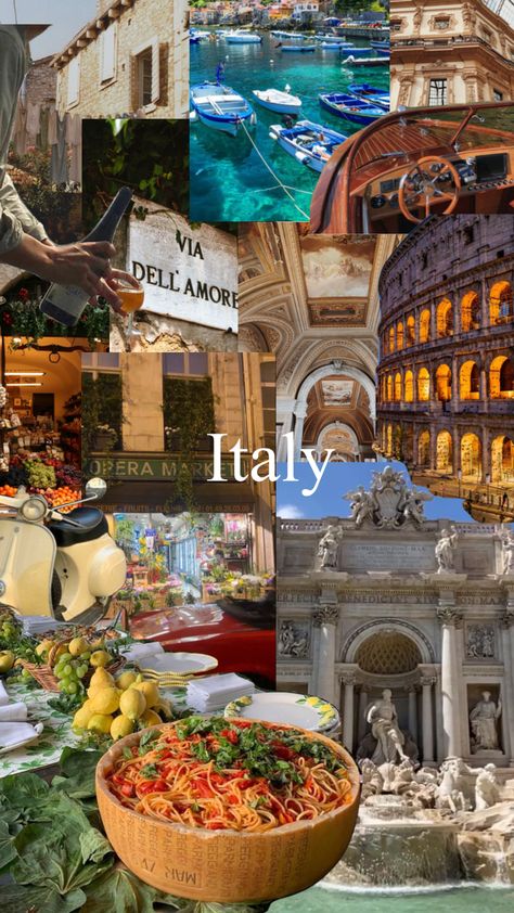 #europe #europevacation #italyoutfits #italianfood #italia #italian #foodie #roma Europe Vision Board, Italy Vision Board, Interrailing Europe, Italia Aesthetic, Italian Summer Aesthetic, Italian Trip, Italy Vibes, Cute Home Screens, Travel Collage