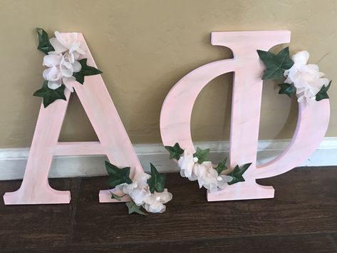 Sorority Letters Painted Wooden Pink, Greek Letters Painted Sorority, Sorority Letter Designs, Sorority Letters Painted Wooden Big, Decorated Sorority Letters, Sorority Letters Painted Wooden, Sorority Painted Letters, Sorority Crafts Letters, Sorority Wooden Letters