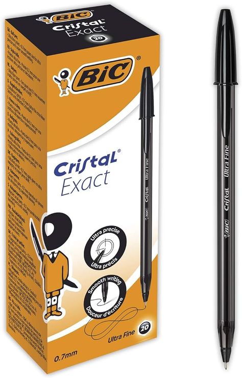 Amazon.com : Bic Crystal Exact Fine Point Pens (0.7 mm) - Black, Box of 20 : Office Products Elegant Pens, Bic Pens, Crystal Pen, Fine Point Pens, Fine Pens, Stationery Organization, Pointed Pen, Ink Toner, Ballpoint Pens