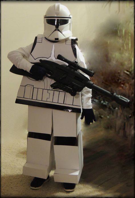 LEGO Star Wars Clone Trooper homemade kids Halloween costume idea Made of cardboard and poster paper Clone Helmet, Stiff Knee, Halloween Costumes Kids Homemade, Lego Character, Kids Halloween Costume, Star Wars Clone, Lego Starwars, Lego Characters, Learn To Run