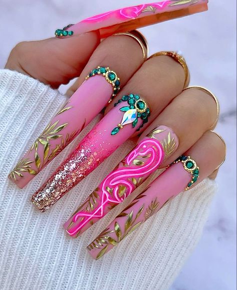 Gucci Nails, Pink Summer Nails, Long Press On Nails, Animal Nails, Ballerina Nails, Trendy Nail Art, Stick On Nails, Artificial Nails, Gold Nails