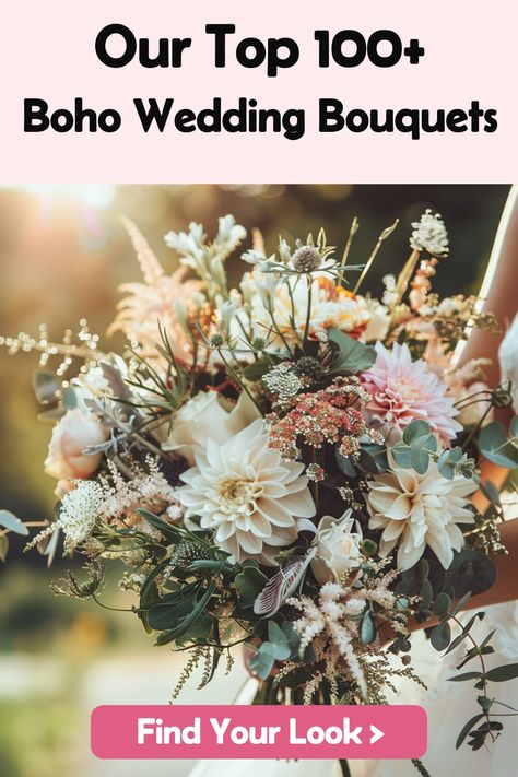 Get inspired by 103 boho wedding bouquets that will make your day unforgettable. These beautiful arrangements are perfect for any boho-themed wedding. See the full list now! Rustic Boho Wedding Theme, Boho Chic Bouquet, Hobo Wedding, Spring Boho Wedding, Boho Wedding Colors, Eucalyptus Wedding Bouquet, Boho Wedding Theme, Sunflower Wedding Bouquet, Boho Wedding Bouquet