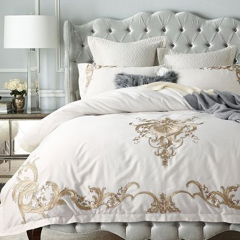 Luxury Glam White and Gold Indian Pattern Full, Queen Size #Bedding #Bedspread #Bedroom Sets White And Gold Bedding, Luxury Bedspreads, Queen Size Bed Sets, Affordable Bedding Sets, Egyptian Cotton Duvet Cover, Bed Cover Sets, Girls Bedding Sets, Luxury Bedding Set, Cotton Bedding Sets