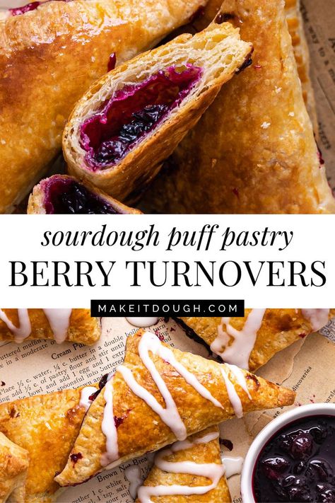 Prepare to drool over our Mouthwatering Sourdough Blueberry Turnovers. Crafted with sourdough discard and puff pastry, these turnovers boast layers of flakiness and bursts of juicy blueberries. Whether for breakfast or dessert, they're sure to impress. Explore the recipe at MakeItDough.com and tantalize your taste buds with more sourdough delights. Sourdough Blackberry, Blackberry Turnovers, Blueberry Turnovers, Sourdough Blueberry, Rough Puff Pastry, Blueberry Season, Homemade Sourdough, Chocolate Pastry, Sourdough Discard