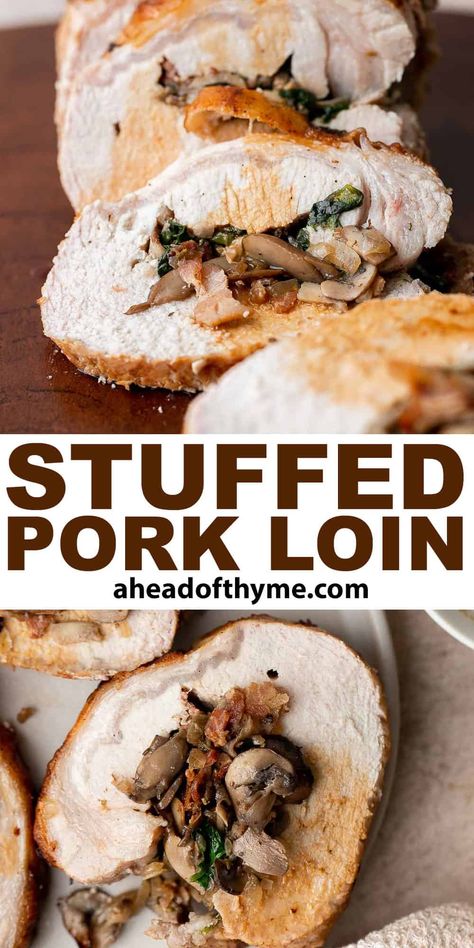 Stuffed Pork Loin Pork Chop Stuffing, Pork Loin Stuffed With Stuffing, Sausage Stuffed Pork Loin, Pork Loin Roast Stuffed, Stuffed Pork Loin Recipes Oven, Cream Cheese Stuffed Pork Loin, Herb Stuffed Pork Loin, Pork Loin Recipes Oven, Thyme Recipes