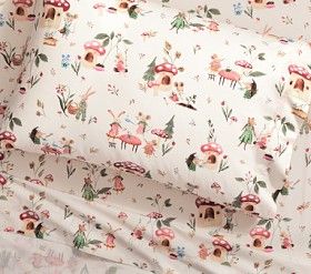 Woodland Childrens Bedroom, Mushroom Sheets, Mushroom Nursery Theme, Fairy Bedroom Ideas For Kids, Woodland Girls Room, Mushroom Bed, Woodland Theme Bedroom, Forest Baby Rooms, Enchanted Forest Nursery