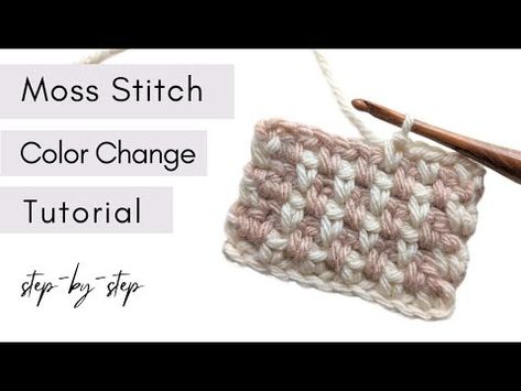 (15) Beginner Color Change Tutorial For The Moss Stitch (Step-by-Step) - YouTube Moss Stitch Pattern, Change Colors In Crochet, Moss Stitch, Quick Crochet, Crochet Tutorial, Crochet Stitches, Stitch Pattern, Color Change, Stitch Patterns