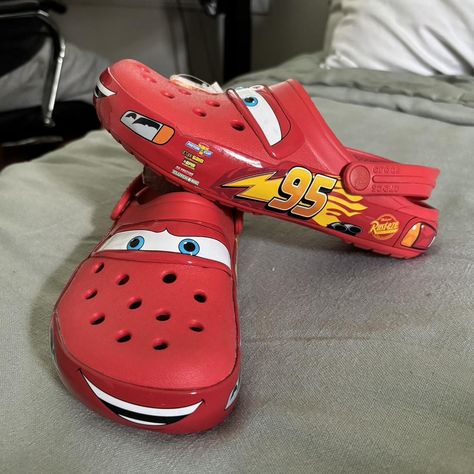 Crocs Lightning McQueen Light Up unisex crocs. Brand... - Depop Speed Mcqueen, Lighting Mcqueen Crocs, Cars Crocs, Lightning Mcqueen Crocs, Lightning Mcqueen Costume, Mcqueen Outfit, Croc Outfits, Crocs Aesthetic, Alt Shoes