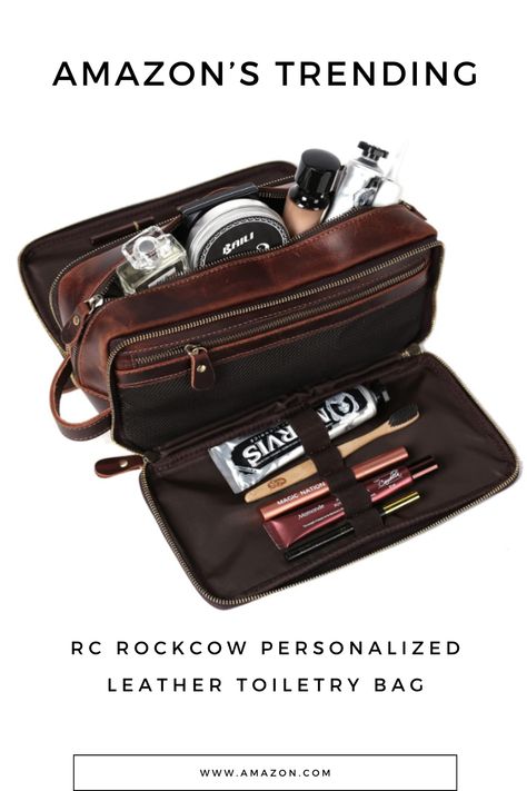 RC ROCKCOW Personalized Leather Toiletry Bag for Men, 1/3/6pcs Wedding Gift Travel Shaving Dopp Kit - Cosmetic Bags Toiletries Bathroom Organizer - Groomsmen Gift, split monogram, 1 Pack Groomsmen Gifts Personalized, Split Monogram, Leather Toiletry Bag, Great Gifts For Women, Dopp Kit, Europe Trip, Groomsmen Gift, Bathroom Organizer, Camping Gifts