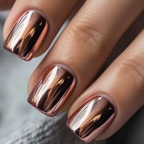 17 Best Fall Nail Designs You Will Love Metallic Nails Design Silver, Fall Nails Polish Color, Autumn Chrome Nails 2024, Dusty Rose Gold Nails, Short Nails 2024 Fall, Metallic Dip Powder Nails, Copper Dip Nails, Fall Nails Metallic, Fall Pedicures 2024