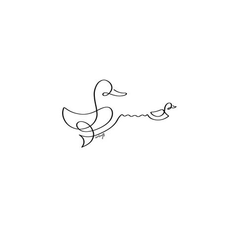 Lil Duck Tattoo, Minimalist Duck Tattoo, Single Line Duck Tattoo, Fine Line Duck Tattoo, Duck Family Tattoo, Duck Line Tattoo, Simple One Line Drawings, Duck Doodle Tattoo, Duck Tattoo Ideas