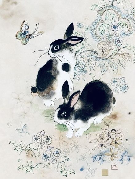 Bunny Rabbit Art, Two Rabbits, Rabbit Illustration, Rabbit Painting, Sketchbook Illustration, Bug Art, Art Mignon, White Rabbits, Bunny Pictures