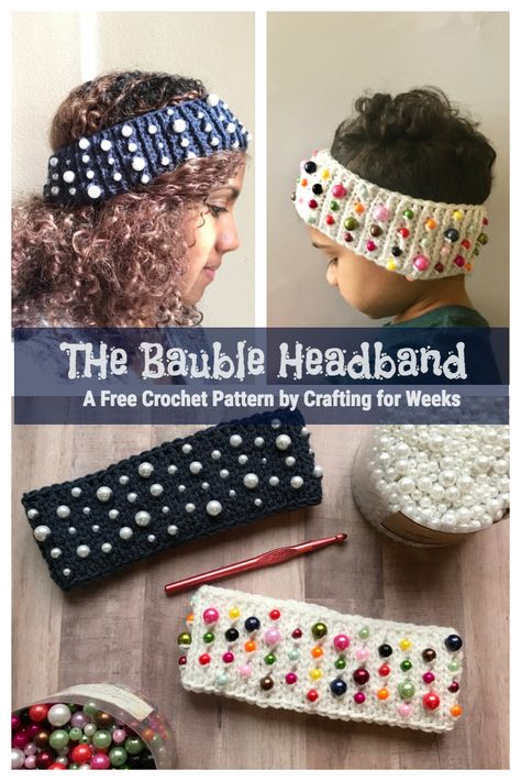 Bauble Headband, Beanie Ideas, Pattern Hats, Beanie Design, Crochet Headband Pattern Free, Crochet Beanies, Crochet Headbands, Headband Crochet, Crochet Headband Pattern