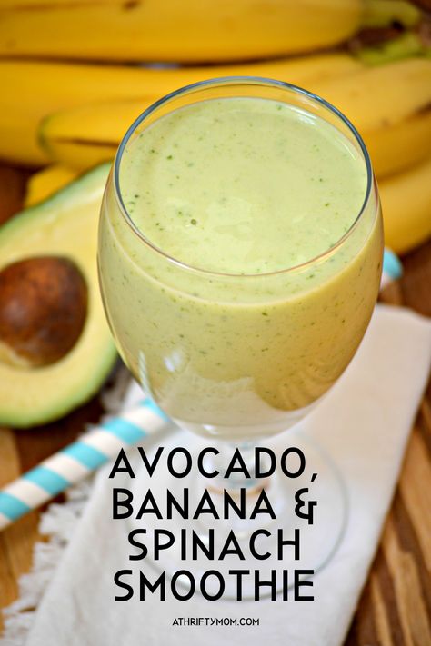 Smoothie With Avocado And Banana, Avacodo Smoothie Recipes Healthy, Almond Banana Avocado Smoothie, Banana And Avocado Recipes, Banana And Spinach Smoothie, Spinach Shake Recipes, Avocado Smoothie Recipe Healthy, Spinach Smoothie Recipes Healthy, Avocado And Banana Smoothie