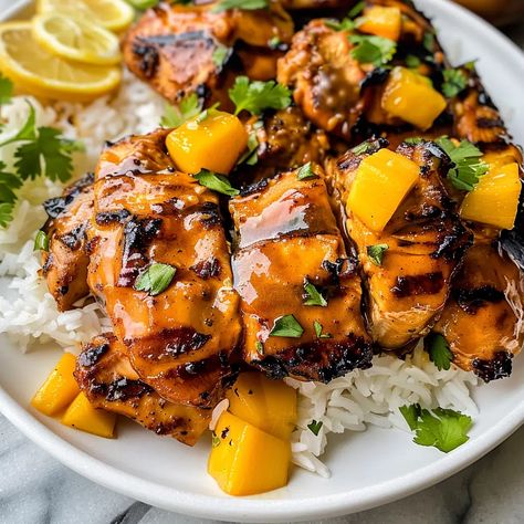 Grilled Mango Chicken Recipe - Chicken And Mango Recipes, Mango Marinade For Chicken, Mango And Lime Chicken, Grilled Mango Chicken, Spicy Mango Chicken, Mango Habanero Chicken, Mango Chutney Chicken, Mango Chicken Recipes, Grilled Mango