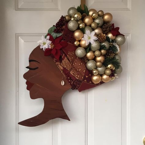 Afrocentric , African American , Christmas door decorations for black families , art project , wreath Wreath On Black Door, American Christmas Decorations, Kwanzaa Decorations, Black Christmas Decorations, African American Holidays, African American Christmas, African Christmas, Happy Kwanzaa, American Christmas