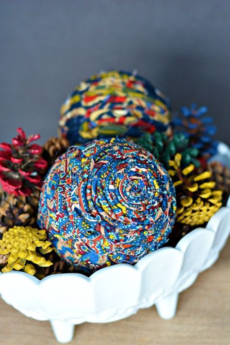 DIY Twisted Scrap Fabric Decor Balls Craft Divine Lifestyle & Waverly Inspirtations ad Decor Balls, Easiest Burlap, Twine Diy, Fabric Balls, Burlap Decor, Scrap Fabric Projects, Scrap Material, Scrap Fabric, Fabric Ornaments