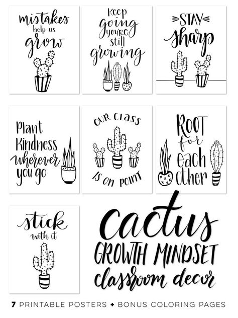 Cactus Classroom Decor Growth Mindset Printables Classroom | Etsy Classroom Decor Cactus, Diy Classroom Decorations High School, Cacti Decoration, Plant Themed Classroom, Easy Classroom Decor, Succulent Classroom, Cactus Classroom Decor, Cactus Pun, 2023 Classroom