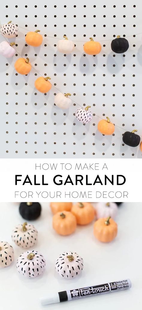 A fall garland is a quick way to get into the autumn spirit! Check out this easy DIY tutorial and create a garland of mini pumpkins. It's an easy fall decor idea for indoor or outdoor, and a project that you can do with your kids. And it's so cute too! Mini Fall Wreath, Diy Mini Pumpkins, Diy Pumpkin Garland, Autumn Garland Diy, Pumpkin Garland Diy, Fall Garland Diy, Mini Pumpkins Decor, Diy Fall Garland, Fall Hosting