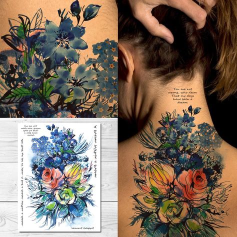 Supperb Temporary Tattoos - Watercolor Blue Flowers Bouquet of Summer Dream >>> Continue to the product at the image link. (This is an Amazon affiliate link) #smalltattoo Herb Bouquet, Tattoos Watercolor, Flower Bouquet Tattoo, Blue Flowers Bouquet, Large Temporary Tattoos, Bouquet Tattoo, Large Tattoos, Watercolor Blue, Summer Dream