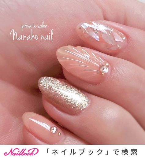 3d Seashell Nail Art, Japanese Nail Art Elegant, Seashell Nails, Asian Nails, Elegant Nail Designs, Fancy Nails Designs, Mermaid Nails, Acrylic Nails Coffin Pink, Nail Art Wedding