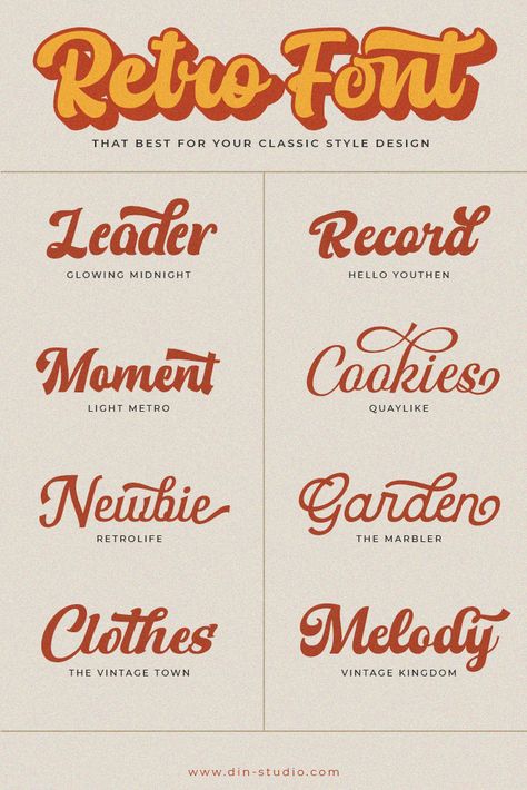 Get ready to pin your heart out with the best free retro font collections that will make your projects shine and transport you back in time! These carefully curated vintage-inspired fonts will have your Pinterest followers double-tapping in no time. Don't miss out on the fun, come join the retro wave! 🌊 Trending Fonts Graphic Design, New Graphic Design Trends 2023, Retro Logo Design Ideas, Fun Canva Fonts, Vintage Free Font, Vintage Fonts Canva, Retro Newsletter, Font Canva Free, Retro Canva Fonts