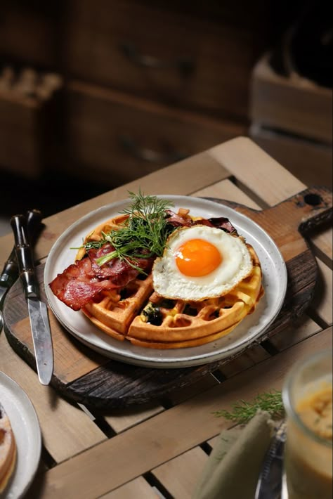 Waffle Plating, Cafe Content, Costa Cafe, Waffles Photography, Waffle Restaurant, Food Wallpapers, Vintage Coffee Shops, Waffle Recipe, Chicken Steak