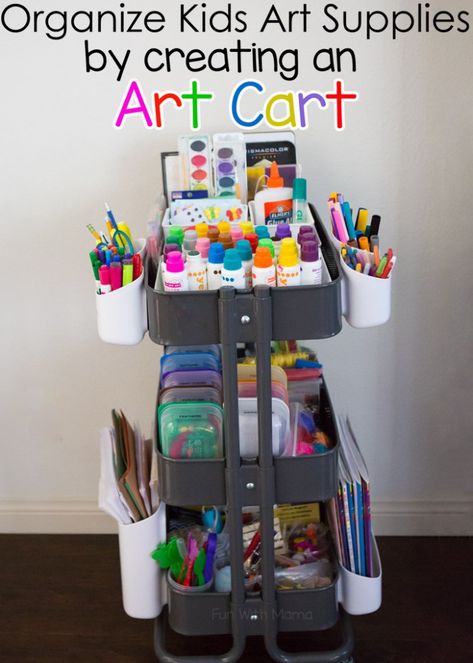 find out how to organize kids art supplies by creating an art cart. The art cart fosters open ended creativity in kids and is a boredom buster. Ikea Art Cart, Ikea Storage Solutions, Ikea Organisation, Raskog Ikea, Organize Kids, Ikea Art, Ikea Raskog, Ikea Organization, Craft Cart