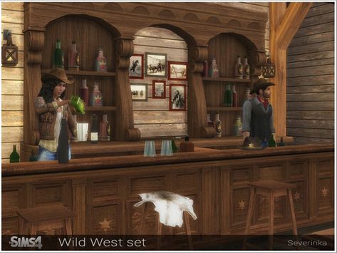 A set of furniture and decor for decoration home or saloon in the style of the Wild West. Found in TSR Category 'Sims 4 Miscellaneous Sets' Royal Nursery, Ranch Furniture, Collage Creator, Wild West Party, Bar Shelves, Geometric Lighting, Wine Shelves, Western Furniture, The Sims 4 Download