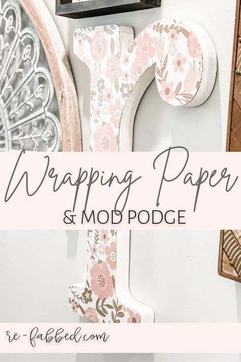 Diy Mod Podge Projects, Mod Podge Paper On Wood, Wrapping Paper Decoupage, Modge Podge Wrapping Paper, Modpodge Pics To Wood, Paper Mache With Mod Podge, Modge Podge Paper To Wood, Mod Podge Ideas, Modge Podge Crafts