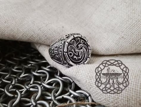 House Targaryen Ring Game of Thrones Ring Sterling Silver Game | Etsy Ukraine Daenerys Targaryen Ring, Targaryen Ring, Daenerys Targaryen Fire, Game Of Thrones Accessories, Targaryen House, Nerdy Jewelry, Game Of Thrones Jewelry, Fire And Blood, Body Necklace