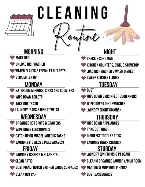 Weekly Cleaning Routine, Room Checklist, Deep Cleaning Checklist, Cleaning Schedule Printable, House Cleaning Checklist, Self Care Bullet Journal, Cleaning List, Weekly Cleaning, Household Cleaning Tips