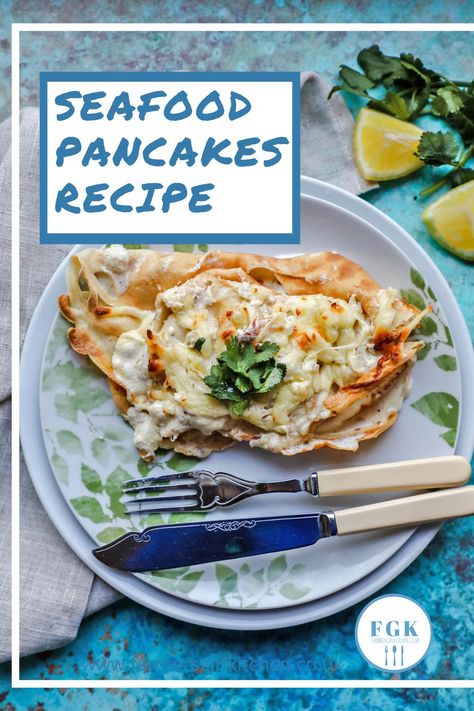 Seafood Pancakes are easy to make and packed with delicious flavours. A recipe for simple crepe-style pancakes filled with a creamy seafood sauce. #pancakes #fish #seafood #shellfish #prawns #scampi #easy #recipe Creamy Seafood Sauce, Seafood Crepes Recipe, Quick Salmon Recipes, Seafood Pancake, Creamy Seafood, Quick Salmon, Pantry Recipes, Seafood Sauce, Scottish Recipes