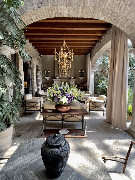 At Home in San Miguel de Allende with Jeffry Weisman and Andrew Fisher - Quintessence Hacienda Interior Design, Modern Hacienda, Hacienda Style Homes, Mexican Home, Spanish Style Home, Hacienda Style, Spanish Style, Types Of Houses, Outdoor Rooms