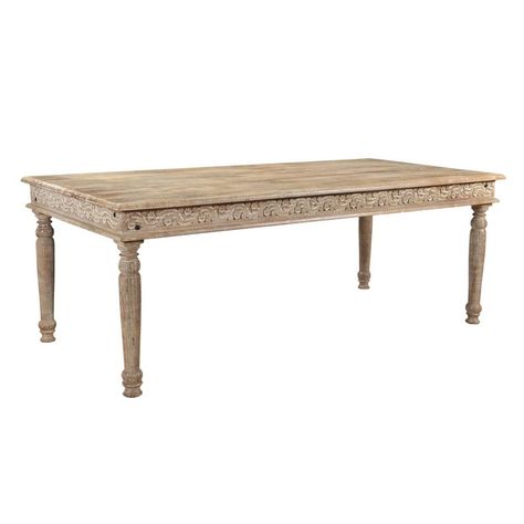 Looking for a great dining table that will impress all of your dinner guests. This recycled White Carved piece is a great addition to any home. It is made from a Reclaimed wood and has a white finish, which means the piece is suitable for all kinds of décor. The intricate wood carvings give it a touch of elegance and vintage appeal. Our carved frame dining table is made from good-quality timber, so with can handle a lot of wear and is very resilient.Small cracks and fissures may develop with cha Carved Dining Table, Dining Table Brown, French Country Dining, Urban Decor, Brown Floors, Dinner Guests, Brown Table, Wood Carvings, French Furniture