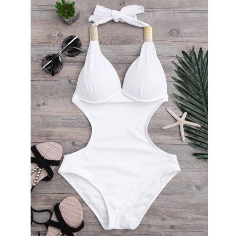 Mesh Panel Halter Open Back Swimsuit White (50 AED) via Polyvore featuring swimwear and one-piece swimsuits Chic Beachwear, Open Back Swimsuit, Halter Bathing Suit, White Bathing Suit, Halter Neck Swimsuit, Clothing Sites, Halter One Piece Swimsuit, Swimwear Sets, White Swimsuit