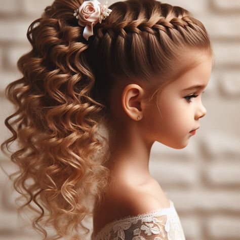 Beauty Pageant Hairstyles For Kids, Pageant Updos For Kids, Formal Hairstyles For Girls Kids, Flower Girl Hairstyles With Braids, Wedding Hair For Girls Kids, Flower Girl Curly Hairstyles, High Ponytails With Braids, Flower Girl Hairstyles Curly Hair, Flower Girl Makeup Kids