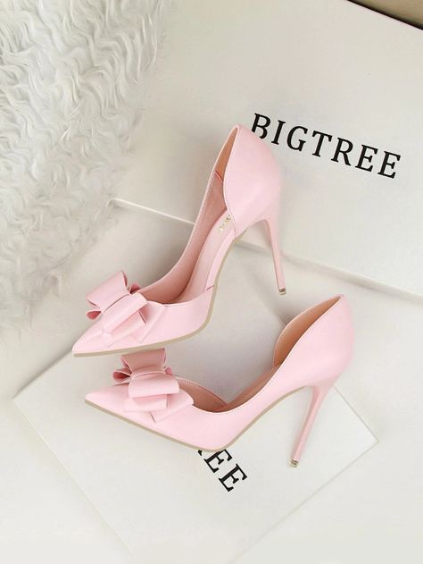 Bow Decor Stiletto Court Heels | SHEIN Prom Dress Shoes, Elegant High Heels, Prom Heels, Womens Stilettos, Bow Decor, Chunky High Heels, Prom Shoes, Mary Jane Heels, T Strap Sandals