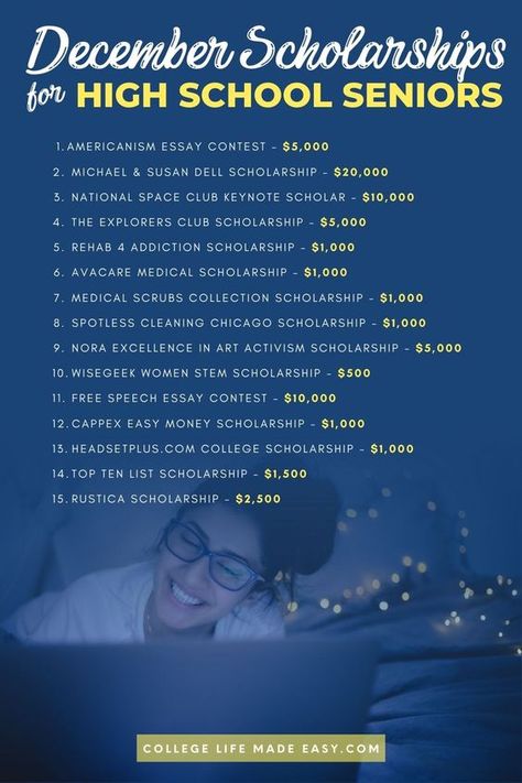 calling high school students who will be future college students! These are the BEST December scholarships for high school seniors to apply for this month | scholarships for high school seniors Senior Checklist High School, December Scholarships, High School Scholarships, College Information, Pay For College, School Scholarship, Explorers Club, Student Scholarships, Essay Contests