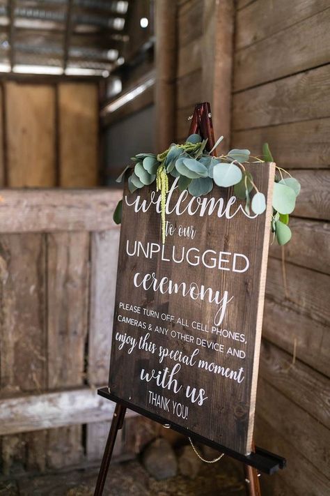 Wedding signs | signs | wedding ceremony | rustic wedding | farmhouse decor | wedding | wedding rece Unplugged Wedding Sign Wood, Fall Wedding Ideas On A Budget, Cowboy Wedding Decorations, Cards Sign Wedding, Gift Table Wedding, Unplugged Wedding Sign, Unplugged Ceremony, Welcome Sign Wedding, Wedding Ceremony Signs