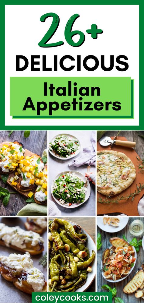 26+ Delicious Italian Appetizers from classic antipasto to easy finger food, these delicious Italian appetizers are perfect for your next get-together. Whether you're throwing a dinner party or just want to indulge in a cozy Italian night at home, this collection of Italian appetizer recipes is sure to keep you and your taste buds satisfied. Buffet Starter Ideas, Italian Bites Appetizers, Italian Orderves, Winter Italian Appetizers, Italian Starters Recipes, Italian Foods For A Party, Light Italian Appetizers, Italian Finger Food Appetizers, Italian Dinner Appetizers