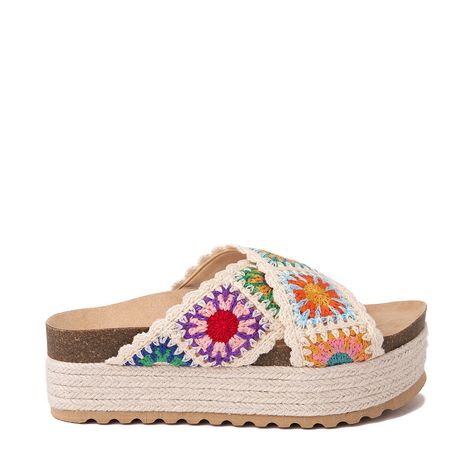 Womens Dirty Laundry Plays Platform Slide Sandal - Natural / Multicolor | Journeys Mountain Wear, Dirty Laundry Shoes, Dirty Laundry, Platform Slides, Crochet Shoes, Summer Sandals, Shoe Size Chart, Sandals Summer, Perfect Summer